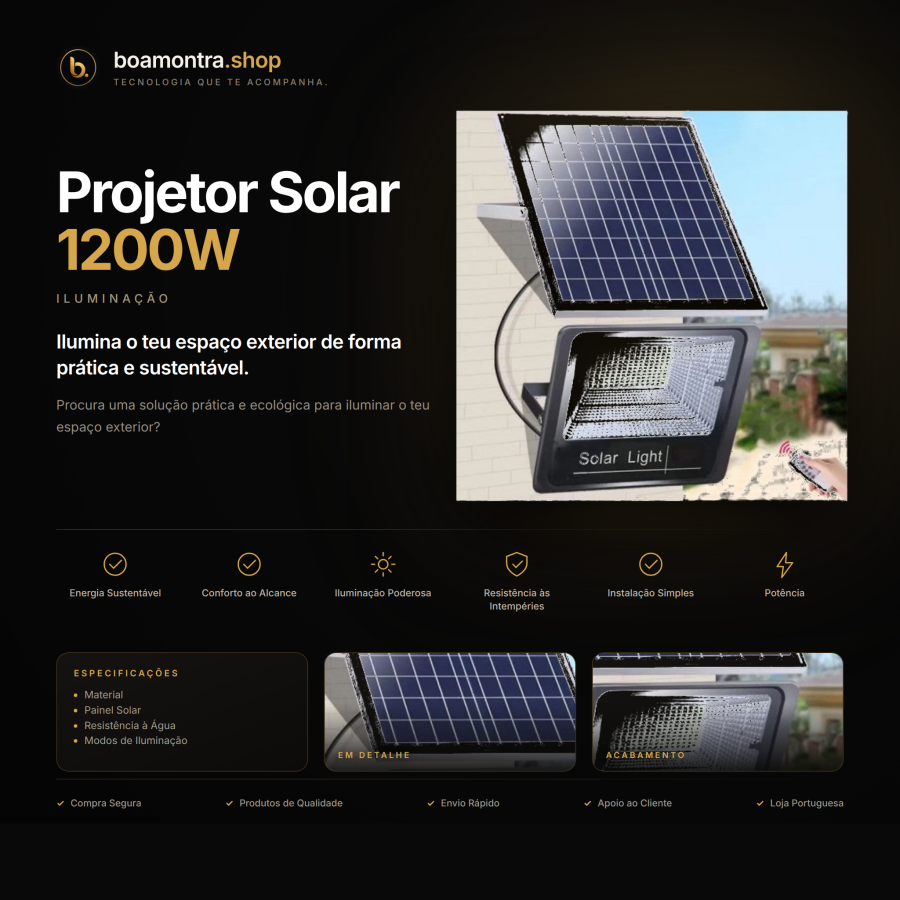 Iluminação Ecológica com Projetor Solar 1200W