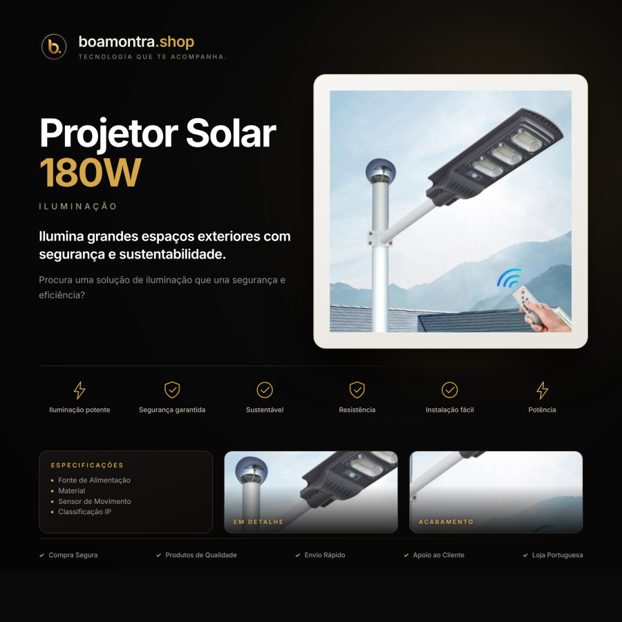 Iluminação Eficiente com Projetor Solar 180W