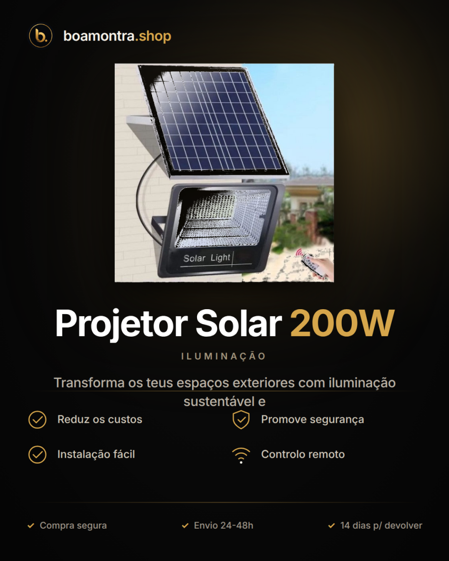Ilumina o exterior com Projetor Solar 200W