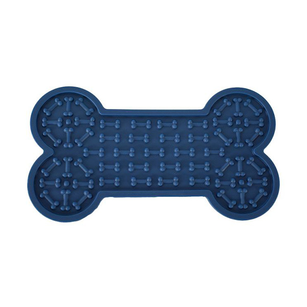 Tapete Silicone "Pet Lick Mat Bone" - (L) 14,5X26 Cm - Azul