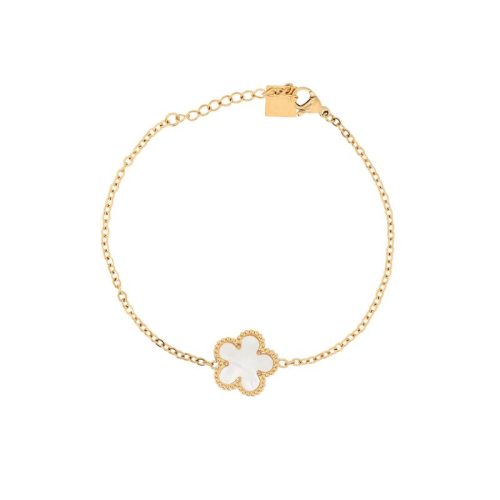 Pulseira em aço com trevo branco