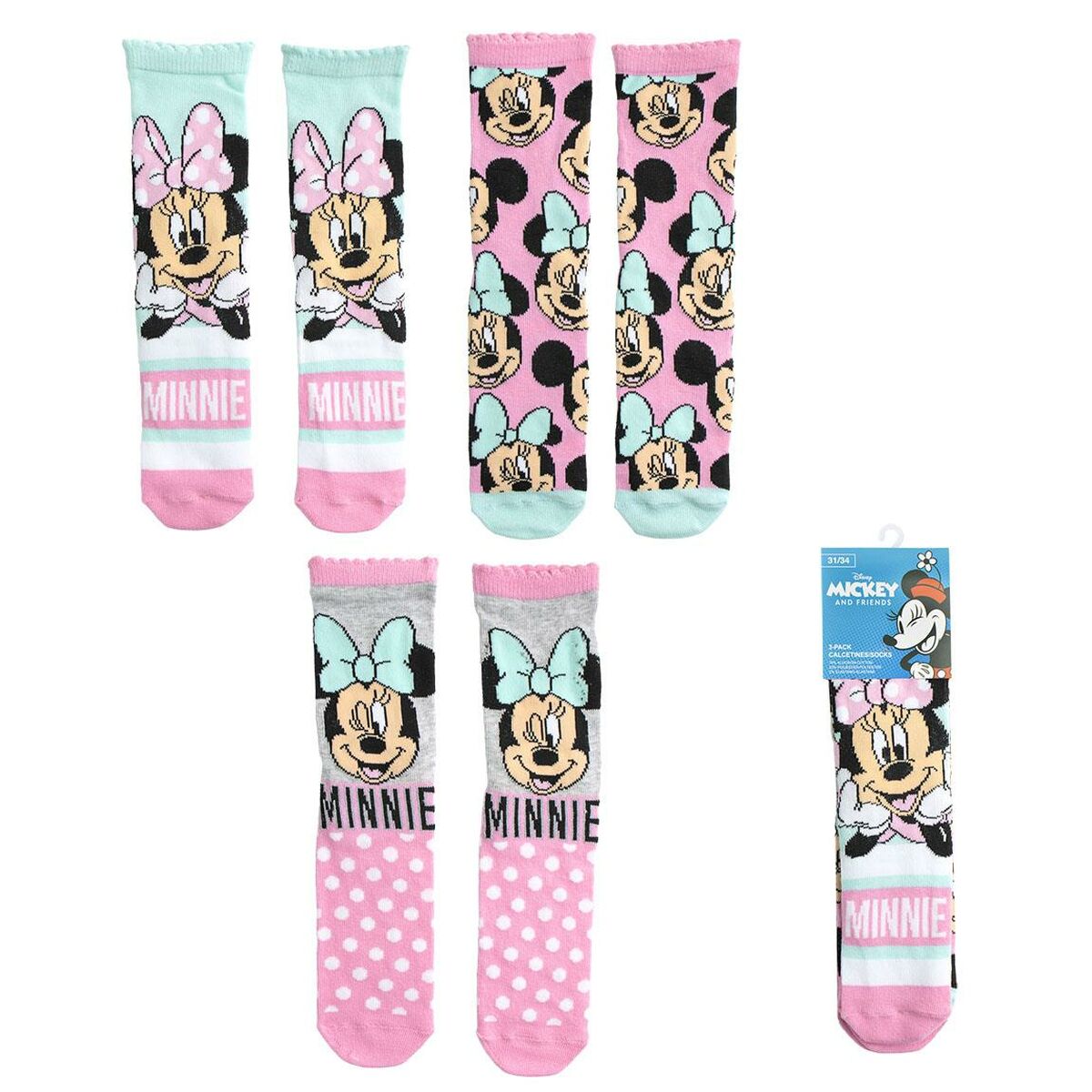 Meias Minnie Mouse 3 pares