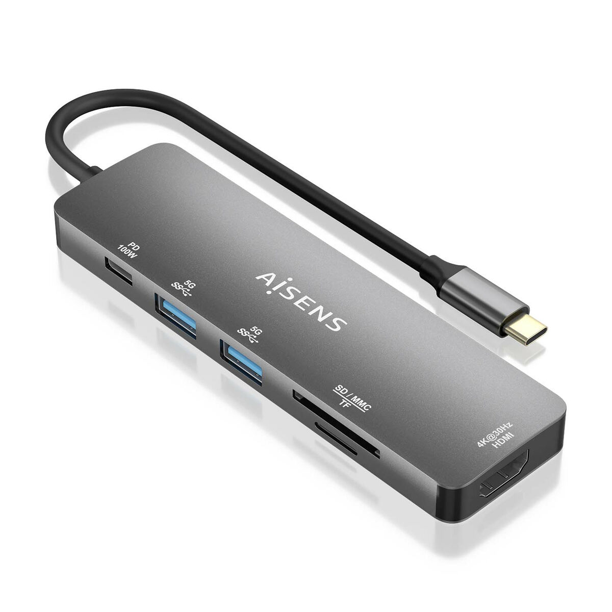 Hub USB Aisens ASUC-6P016-GR Cinzento Multicolor