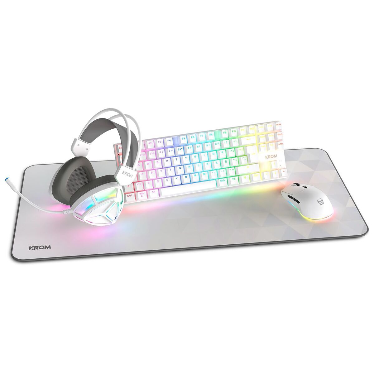 Teclado e Rato Krom NXKROMKLASS Branco Multicolor Qwerty US (4 Unidades)