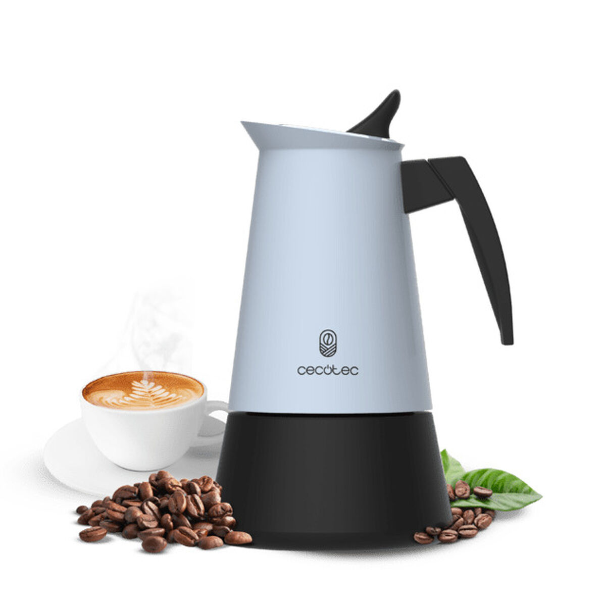 Cafeteira Italiana Cecotec Piccolina 900 Inox Azul 10 Chávenas Cabo Ergonómico